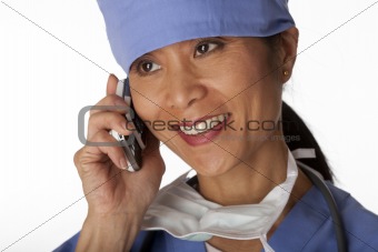 Medical Professional in Scrubs on the Phone. Isolated