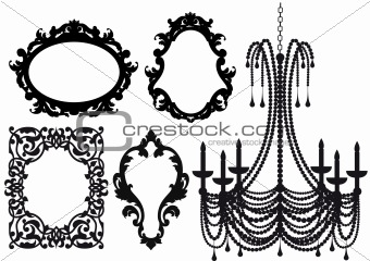 old chandelier and picture frames, vector