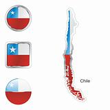 vector flag of chile in map and web buttons shapes