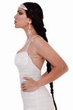 Side pose of Bride with long and lengthy platted hair