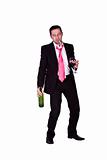 Drunk Businessman Holding a Wine Bottle