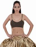 Cute young female posing in belly dancer costume