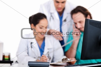 Doctor team making discussion over phone