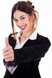 Business women showing thumbs up