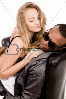 Young business man enjoying with a sexy lady