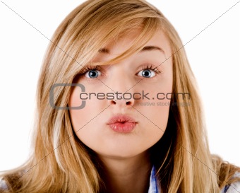 young girl give kiss to the camera