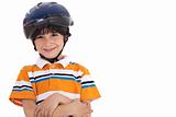Kid with head cap ready for bicycle ride