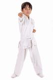 Small karate boy in training