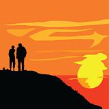 couple watching sunset - vector