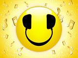 Smiley DJ Background with Music Notes and Stars. 