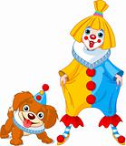 Funny Clown Girl and Clown Dog