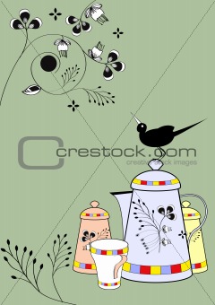 Decorative dishes with bird