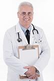 Senior doctor holding clipboard