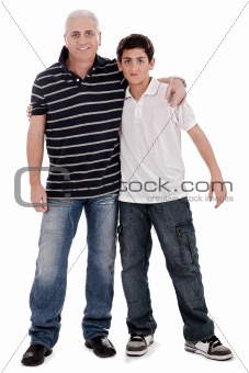 Positive image of a caucasian boy with his father