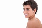 Topless young teenager smiling