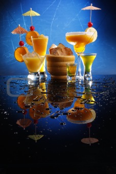 Orange party drinks on blue