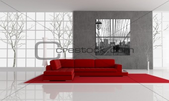 red and gray minimalist interior