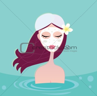 Hydrotherapy: Spa woman relaxing in blue