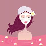 Spa girl relax in flower red bath