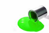 a spilled green paint bucket