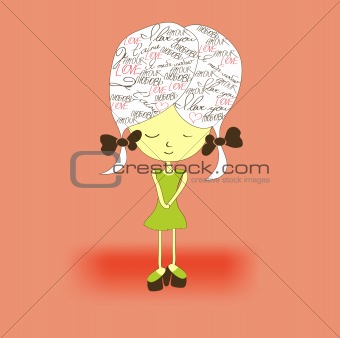 Girl with inscription on pink background