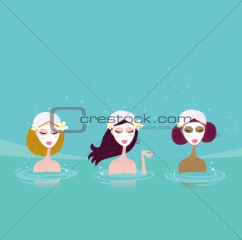 Three ladies in water spa