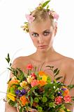 spring woman with flowers bouquet
