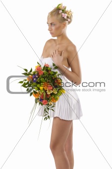 woman in white with flowers