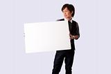 Young business man with white board