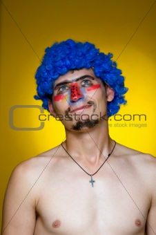Clown in a blue wig