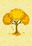 autumn tree on yellow background with ornament