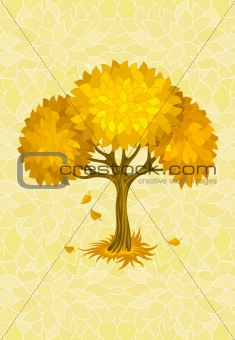 autumn tree on yellow background with ornament