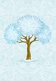 winter tree on blue background with ornament