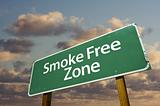 Smoke Free Zone Green Road Sign In Front of Dramatic Clouds and Sky.