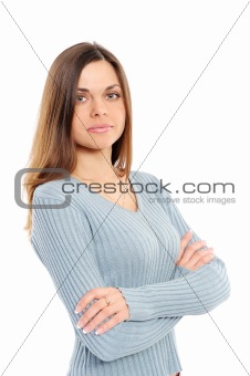 Nice young woman separately on white