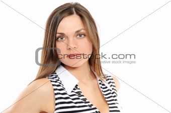   Positive young woman over white background
