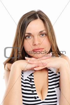 Positive young woman over white background