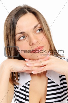 Positive young woman over white background