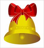 Two golden christmas bells with red bow