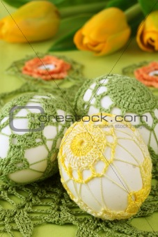 Yellow and green crochet Easter eggs