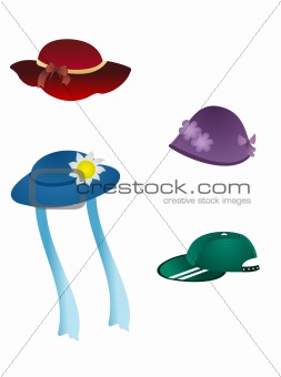 set of children headwear is isolated on white background
