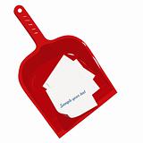 Red plastic scoop and sticker