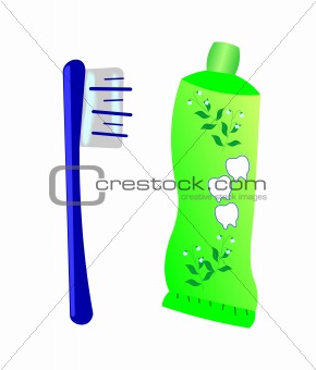 Iillustration of a toothbrush with toothpaste and tube