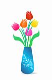  illustration of beautiful vase with tulips is isolated on white