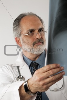 Doctor Looking at X-ray. Isolated