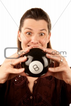 Woman reading the future from a toy eightball