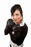 Hispanic Businesswoman with Boxing Gloves
