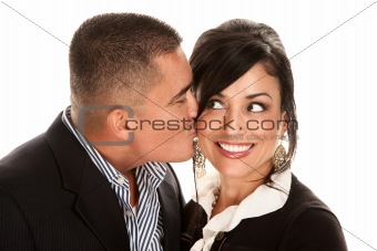 Hispanic man kissing pretty woman