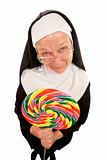 Funny nun with lollipop