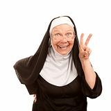 Funny nun making peace sign